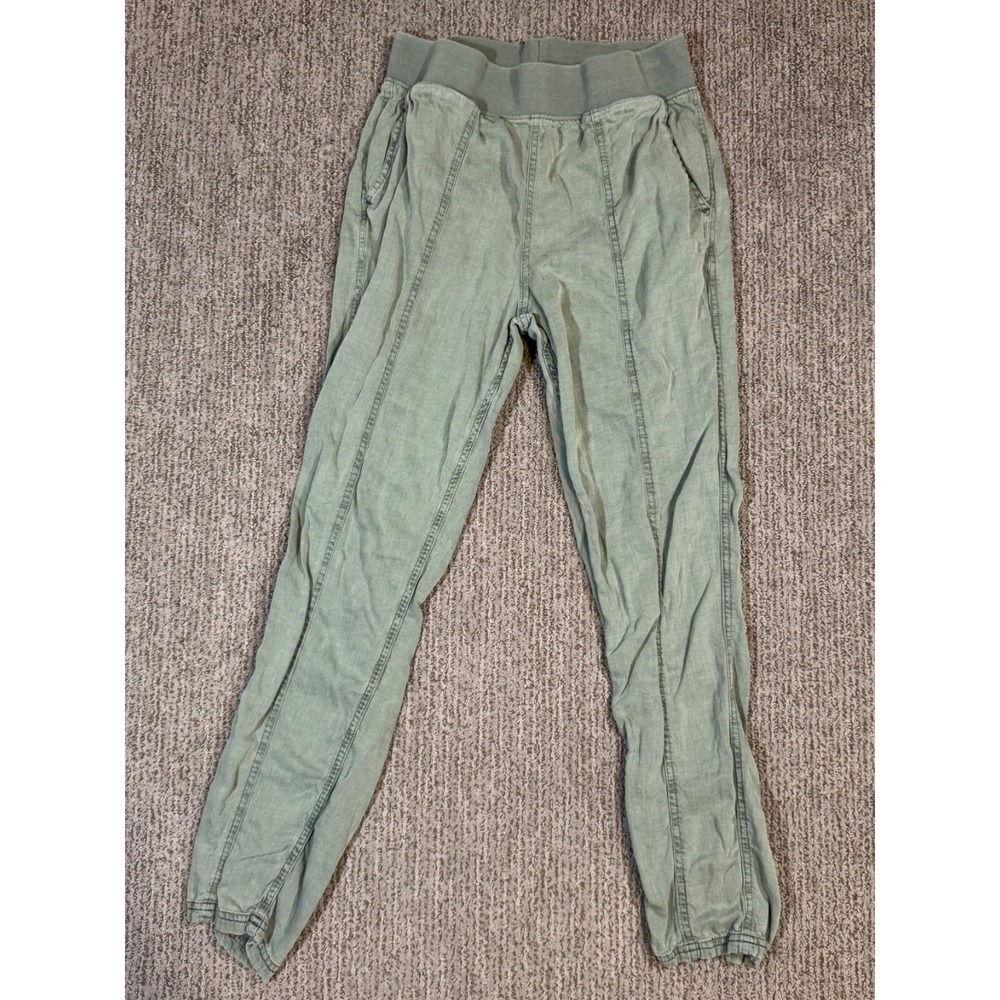 Faherty Womens S Arlie Pant Pull On Slim Straight Leg Cotton Linen Blend Green